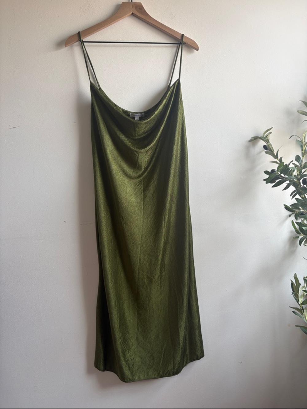 Sincerely Jules Olive Satin Cowl Midi Slip Dress
